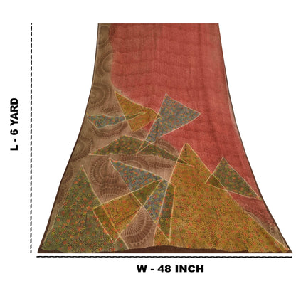 Sanskriti Vintage Sarees Red Pure Georgette Silk Printed Sari 6yd Craft Sustainable Fabric