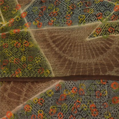 Sanskriti Vintage Sarees Red Pure Georgette Silk Printed Sari 6yd Craft Sustainable Fabric