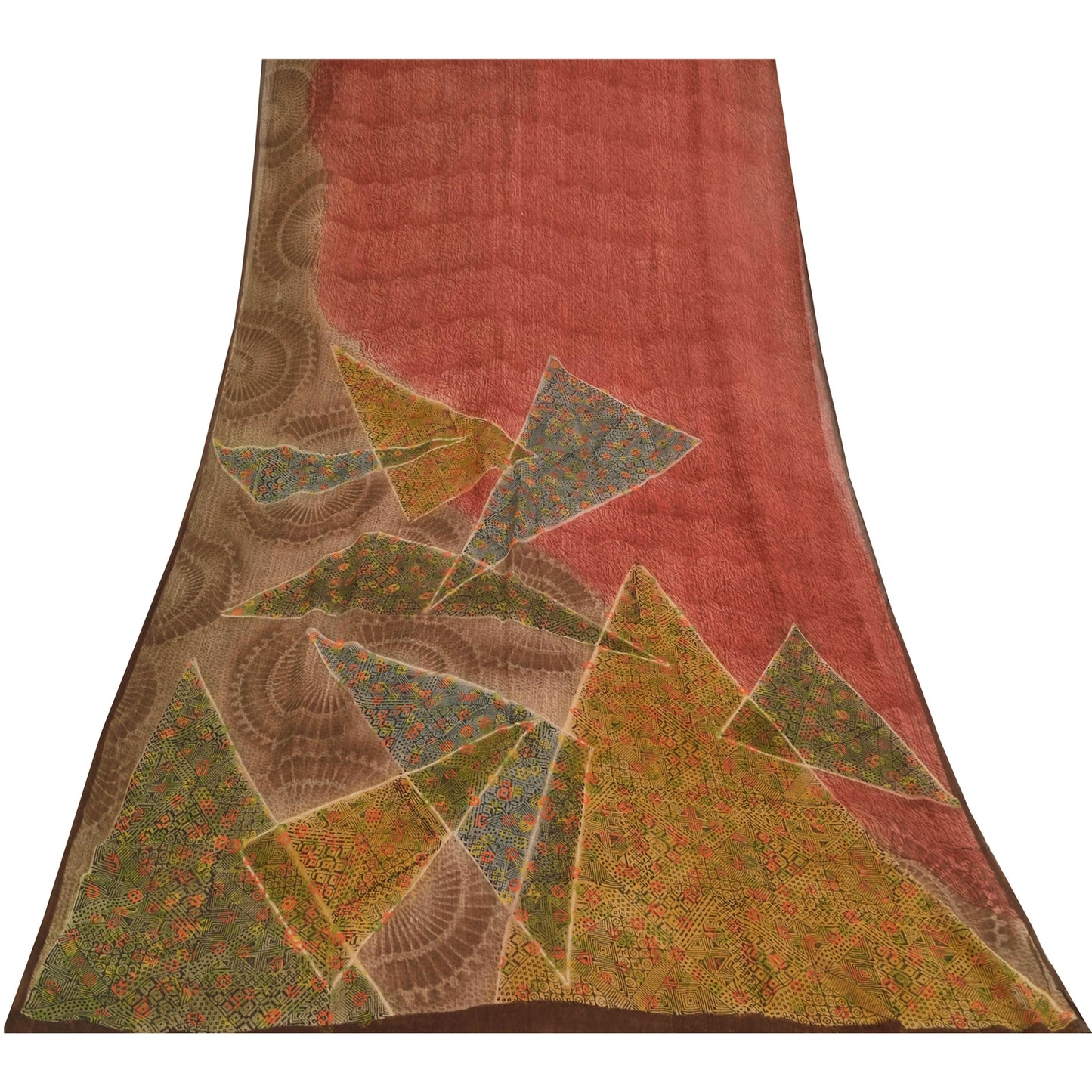 Sanskriti Vintage Sarees Red Pure Georgette Silk Printed Sari 6yd Craft Sustainable Fabric