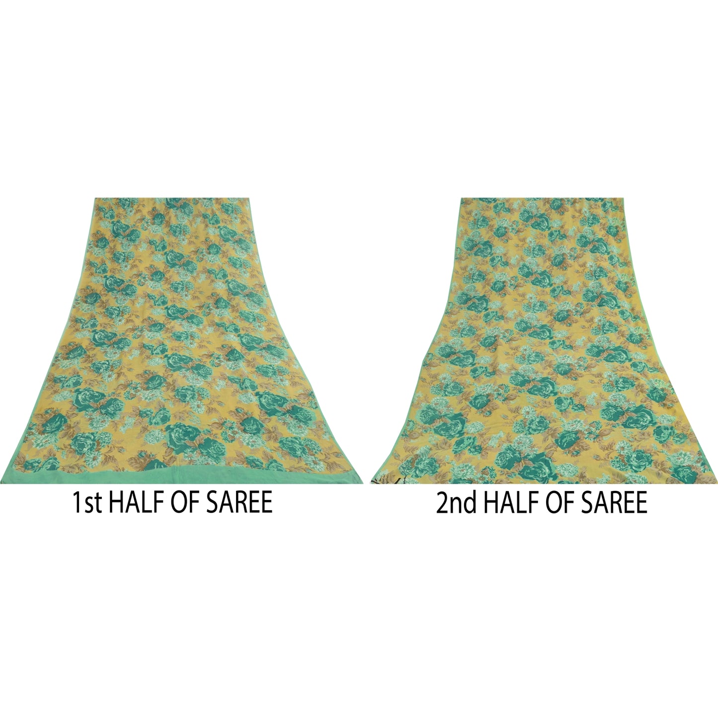 Sanskriti Vintage Sarees Cream & Green Pure Georgette Printed Sari 5+yd Fabric