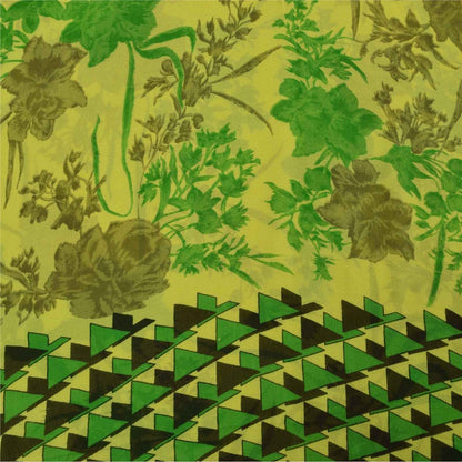 Sanskriti Vintage Sarees Green Pure Georgette Silk Print Sari 5+yd Craft Fabric