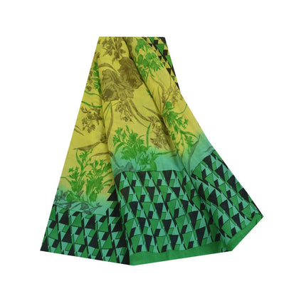 Sanskriti Vintage Sarees Green Pure Georgette Silk Print Sari 5+yd Craft Fabric
