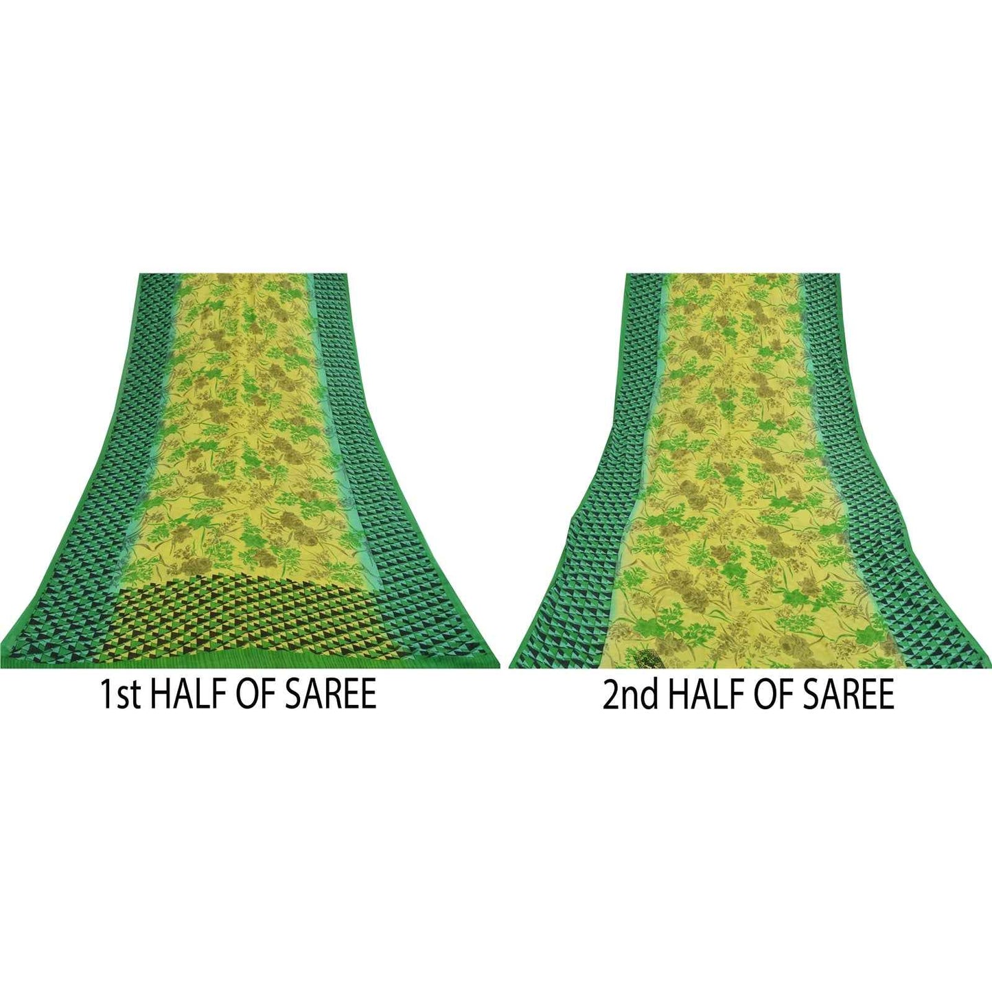 Sanskriti Vintage Sarees Green Pure Georgette Silk Print Sari 5+yd Craft Fabric