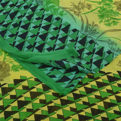 Sanskriti Vintage Sarees Green Pure Georgette Silk Print Sari 5+yd Craft Fabric