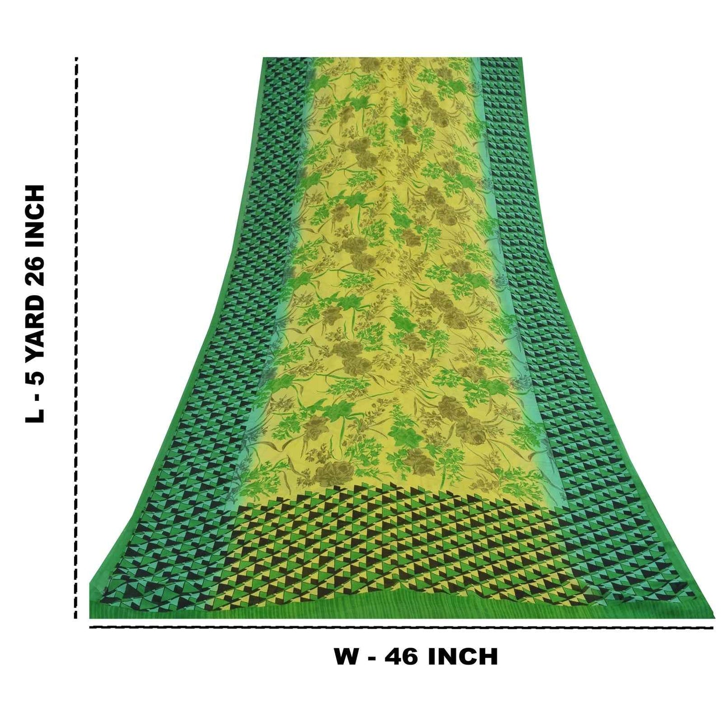 Sanskriti Vintage Sarees Green Pure Georgette Silk Print Sari 5+yd Craft Fabric