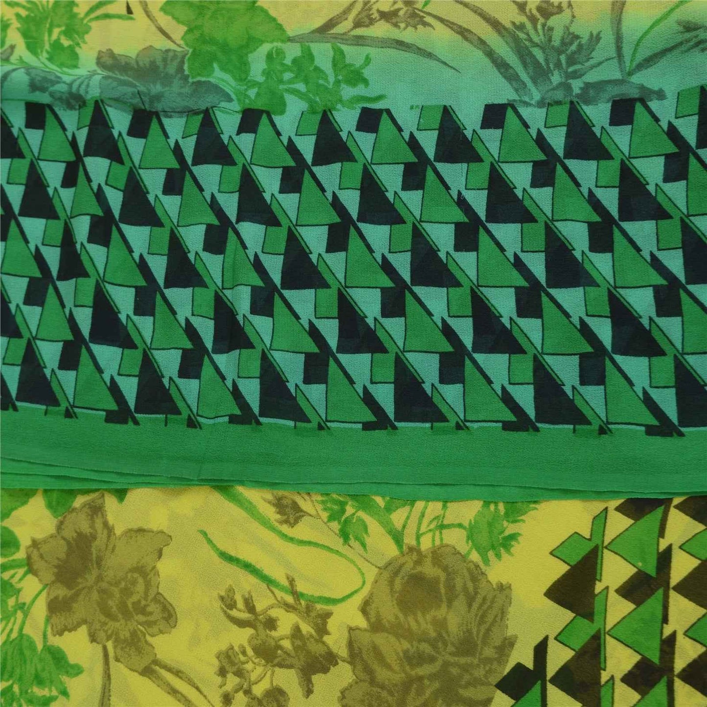 Sanskriti Vintage Sarees Green Pure Georgette Silk Print Sari 5+yd Craft Fabric
