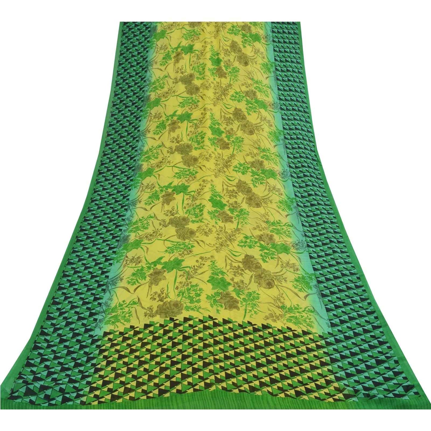 Sanskriti Vintage Sarees Green Pure Georgette Silk Print Sari 5+yd Craft Fabric