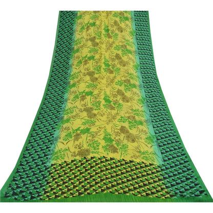 Sanskriti Vintage Sarees Green Pure Georgette Silk Print Sari 5+yd Craft Fabric