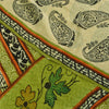Sanskriti Vintage Sarees Cream & Green Pure Georgette Printed Sari 5+yd Sustainable Fabric