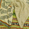 Sanskriti Vintage Sarees Cream & Green Pure Georgette Printed Sari 5+yd Sustainable Fabric