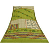 Sanskriti Vintage Sarees Cream & Green Pure Georgette Printed Sari 5+yd Sustainable Fabric