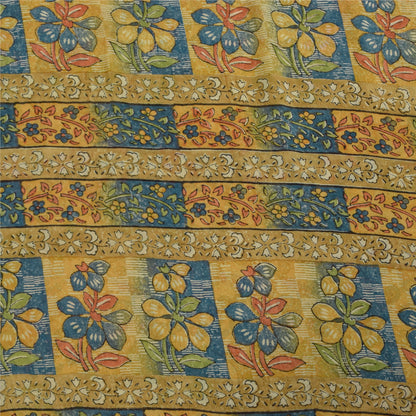 Sanskriti Vintage Sarees Ivory Pure Georgette Silk Print Sari 5+yd Craft Sustainable Fabric