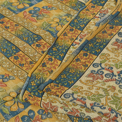 Sanskriti Vintage Sarees Ivory Pure Georgette Silk Print Sari 5+yd Craft Sustainable Fabric