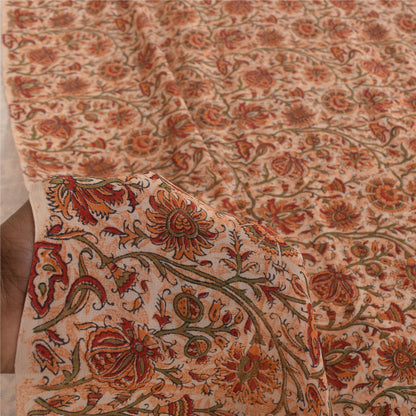 Sanskriti Vintage Sarees Ivory Pure Georgette Silk Print Sari 5+yd Craft Sustainable Fabric