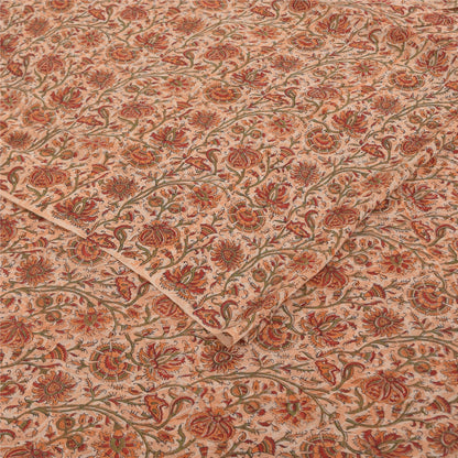 Sanskriti Vintage Sarees Ivory Pure Georgette Silk Print Sari 5+yd Craft Sustainable Fabric