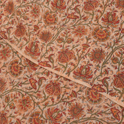 Sanskriti Vintage Sarees Ivory Pure Georgette Silk Print Sari 5+yd Craft Sustainable Fabric