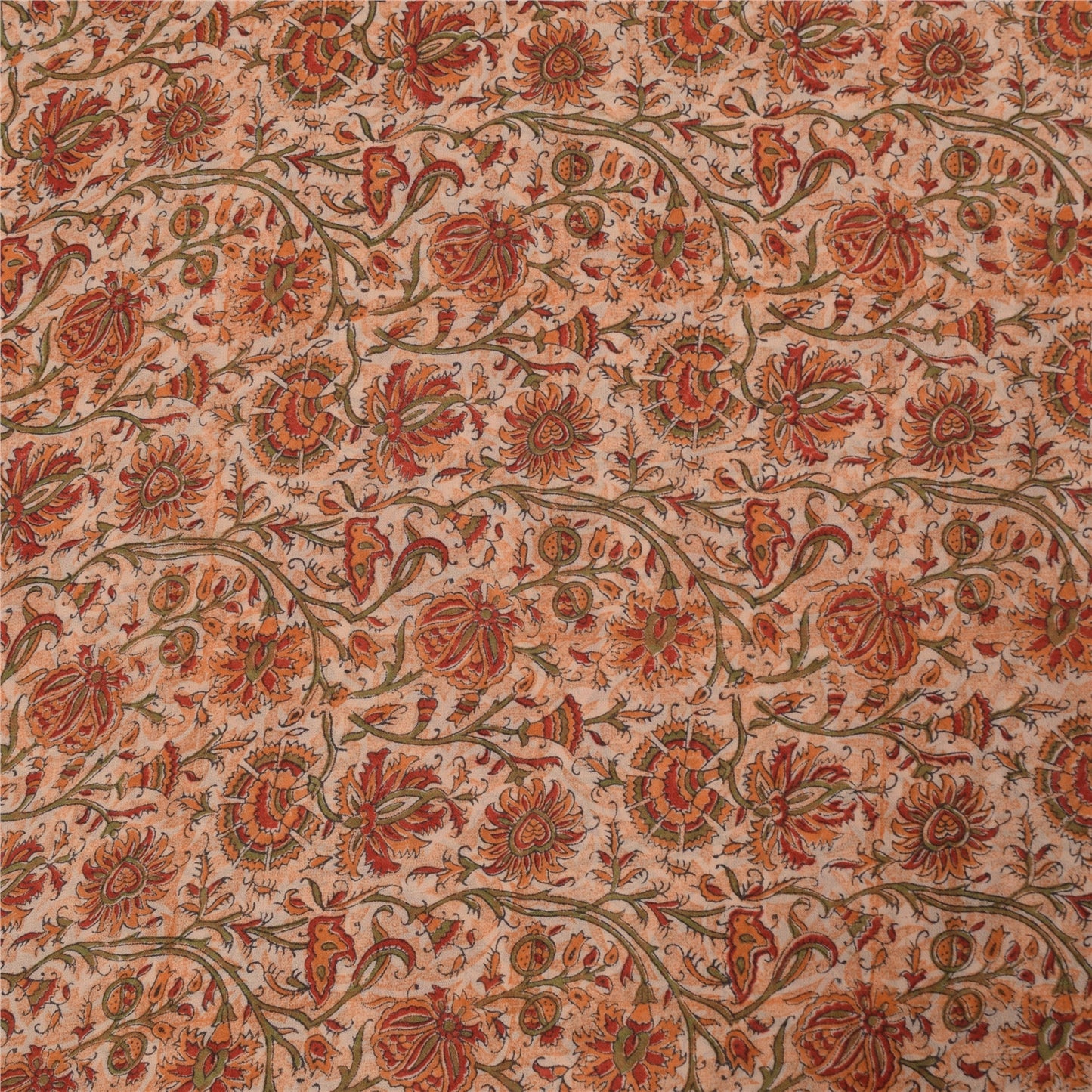 Sanskriti Vintage Sarees Ivory Pure Georgette Silk Print Sari 5+yd Craft Sustainable Fabric
