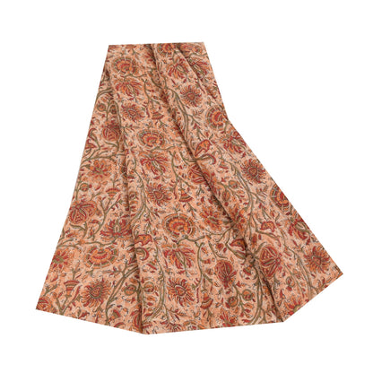 Sanskriti Vintage Sarees Ivory Pure Georgette Silk Print Sari 5+yd Craft Sustainable Fabric