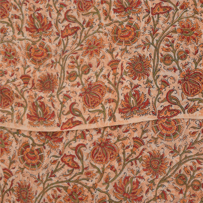 Sanskriti Vintage Sarees Ivory Pure Georgette Silk Print Sari 5+yd Craft Sustainable Fabric