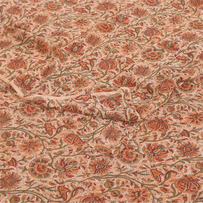 Sanskriti Vintage Sarees Ivory Pure Georgette Silk Print Sari 5+yd Craft Sustainable Fabric