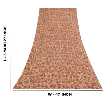 Sanskriti Vintage Sarees Ivory Pure Georgette Silk Print Sari 5+yd Craft Sustainable Fabric