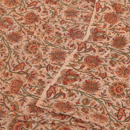 Sanskriti Vintage Sarees Ivory Pure Georgette Silk Print Sari 5+yd Craft Sustainable Fabric