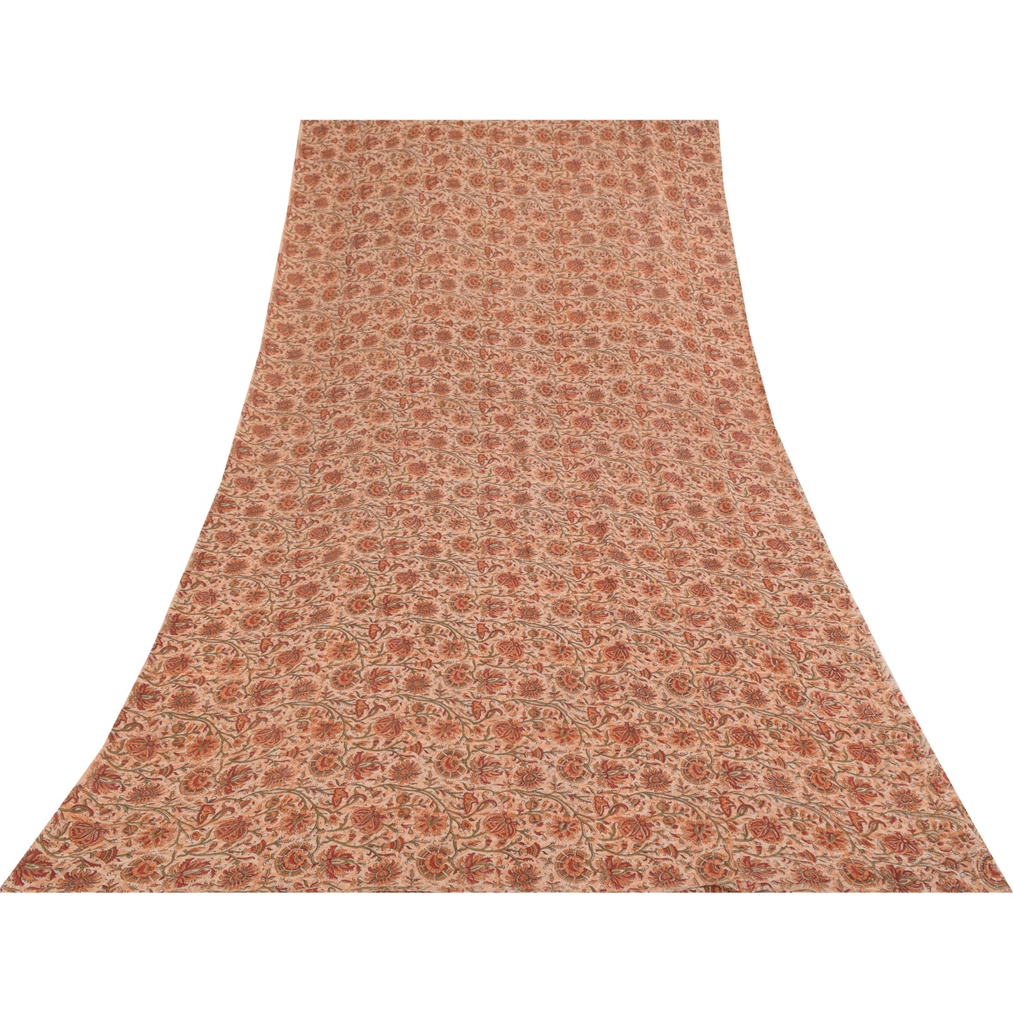 Sanskriti Vintage Sarees Ivory Pure Georgette Silk Print Sari 5+yd Craft Sustainable Fabric
