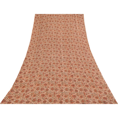 Sanskriti Vintage Sarees Ivory Pure Georgette Silk Print Sari 5+yd Craft Sustainable Fabric