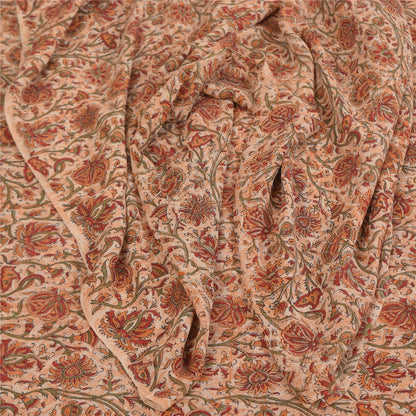 Sanskriti Vintage Sarees Ivory Pure Georgette Silk Print Sari 5+yd Craft Sustainable Fabric
