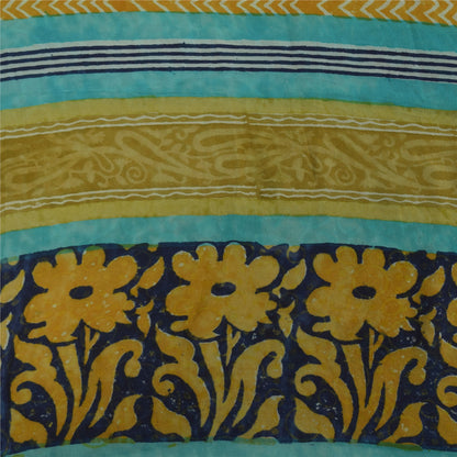 Sanskriti Vintage Sarees Blue Pure Georgette Hand Block Printed Sari 5+yd Sustainable Fabric