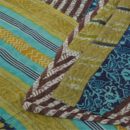Sanskriti Vintage Sarees Blue Pure Georgette Hand Block Printed Sari 5+yd Sustainable Fabric