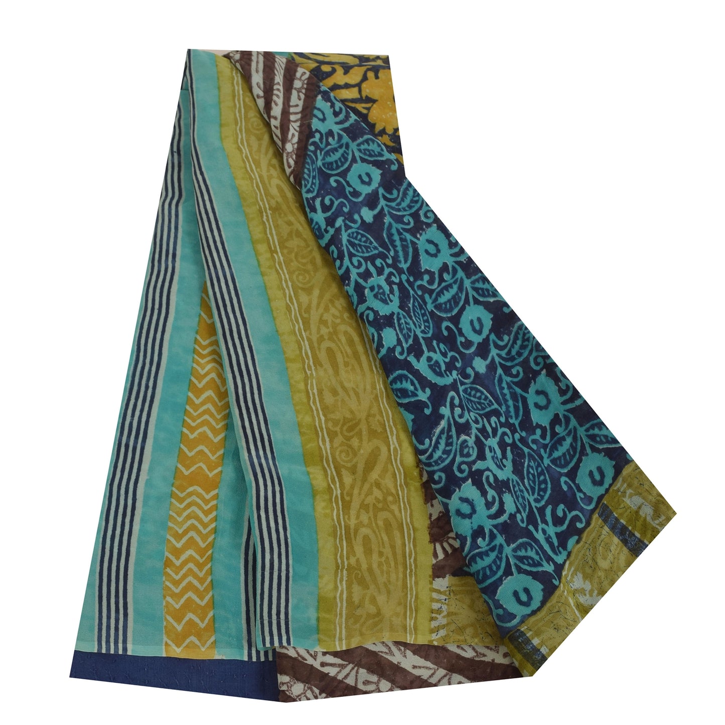 Sanskriti Vintage Sarees Blue Pure Georgette Hand Block Printed Sari 5+yd Sustainable Fabric