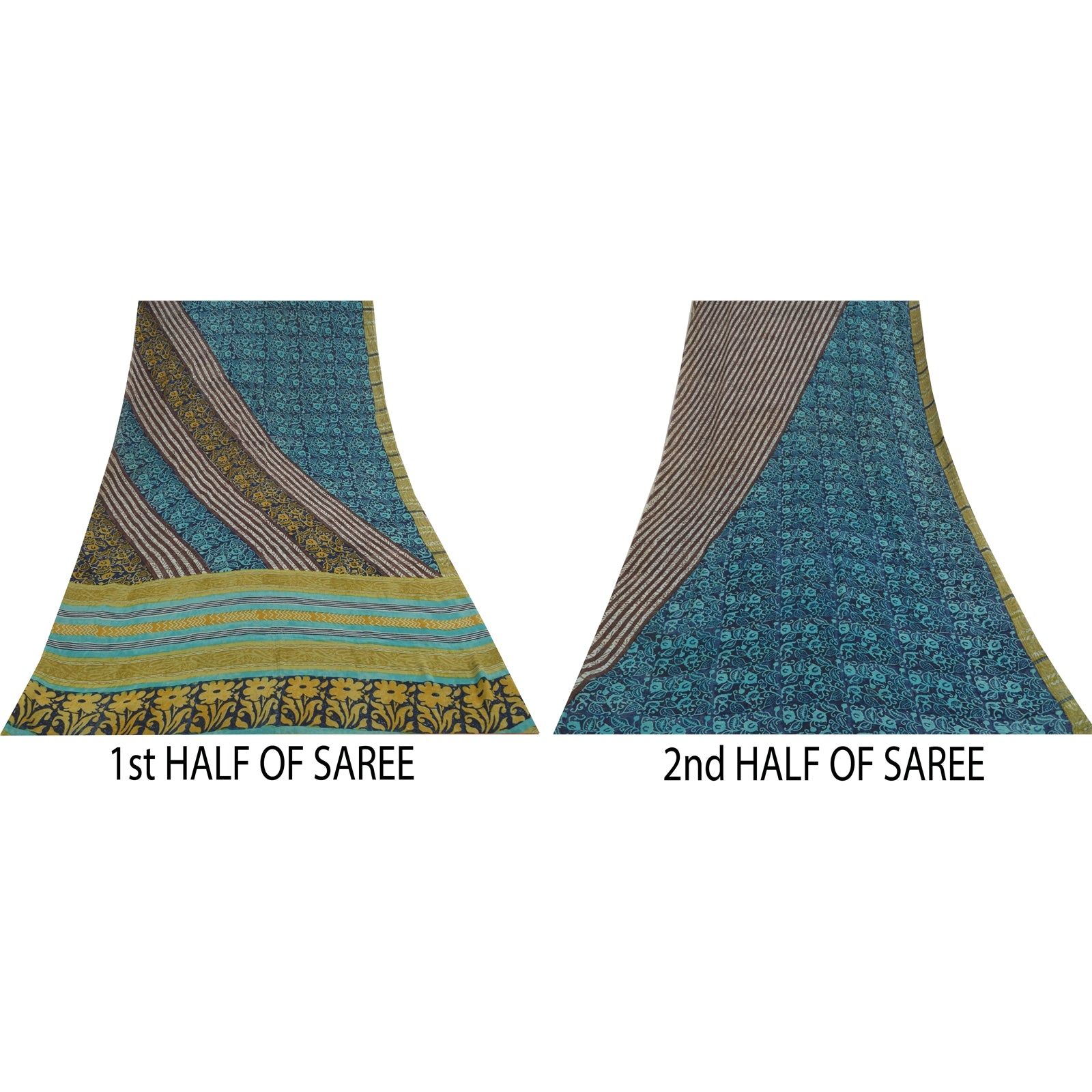Sanskriti Vintage Sarees Blue Pure Georgette Hand Block Printed Sari 5+yd Sustainable Fabric