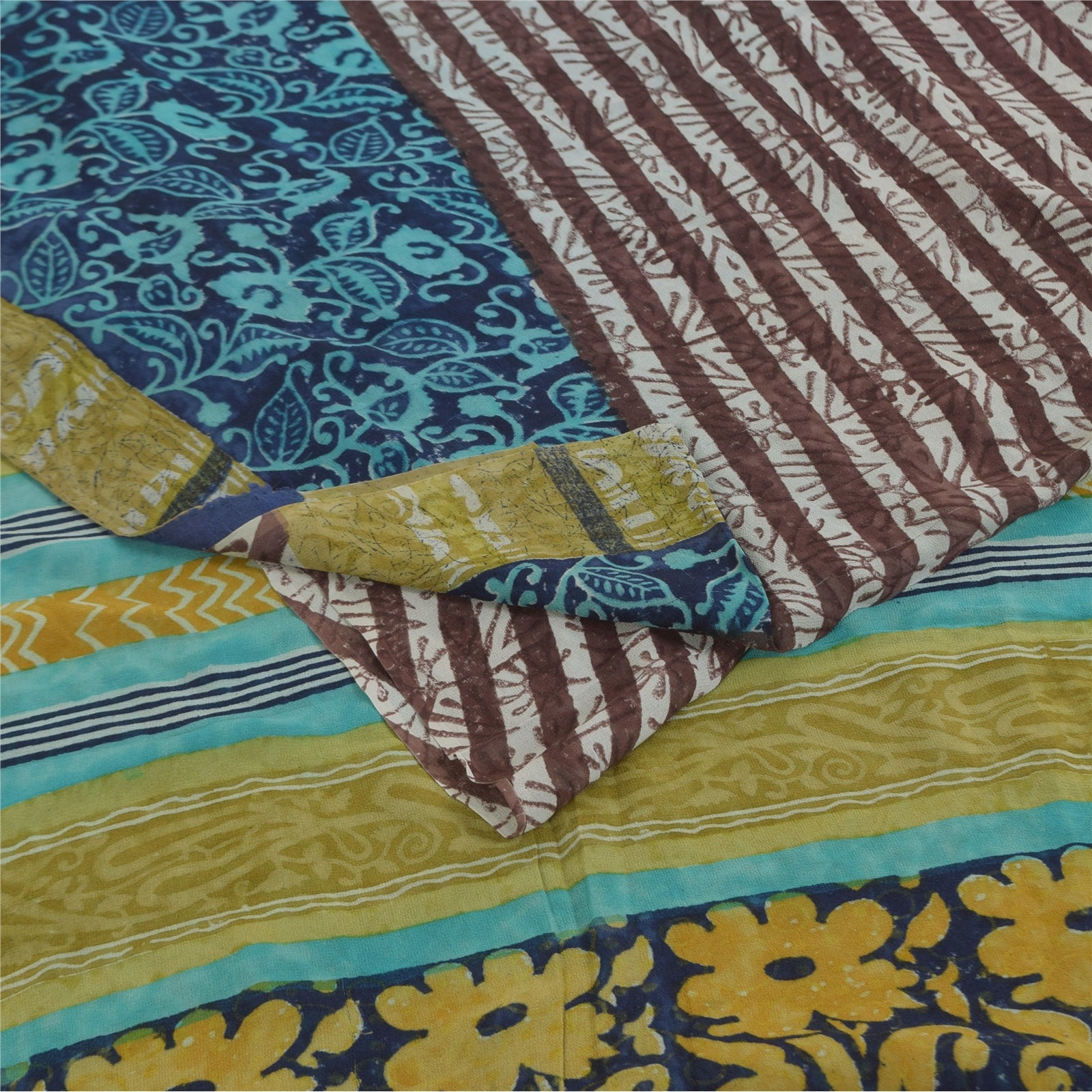 Sanskriti Vintage Sarees Blue Pure Georgette Hand Block Printed Sari 5+yd Sustainable Fabric