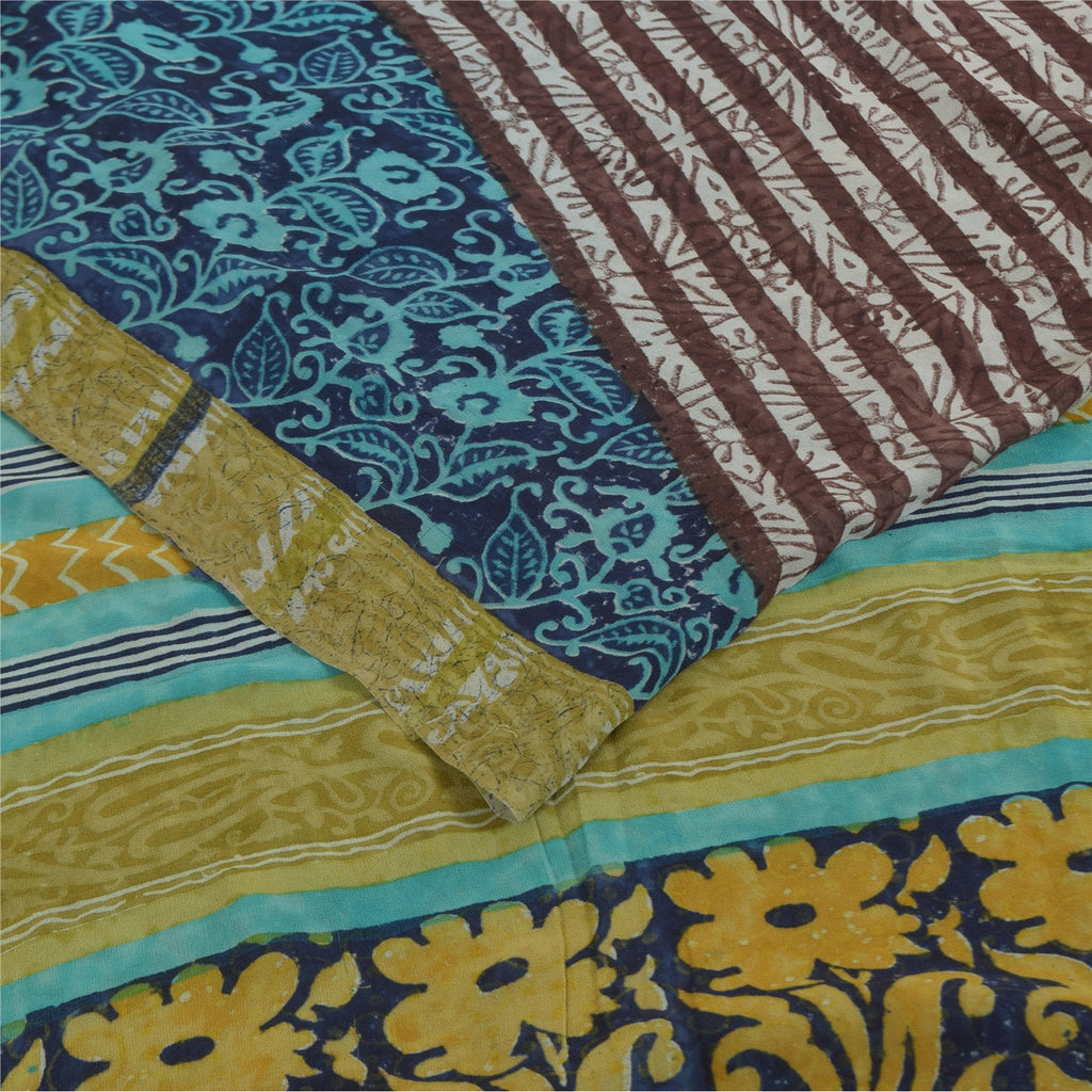 Sanskriti Vintage Sarees Blue Pure Georgette Hand Block Printed Sari 5+yd Sustainable Fabric