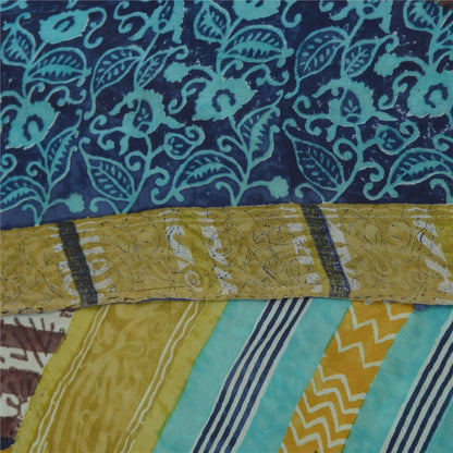 Sanskriti Vintage Sarees Blue Pure Georgette Hand Block Printed Sari 5+yd Sustainable Fabric
