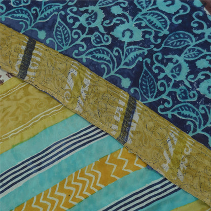 Sanskriti Vintage Sarees Blue Pure Georgette Hand Block Printed Sari 5+yd Sustainable Fabric