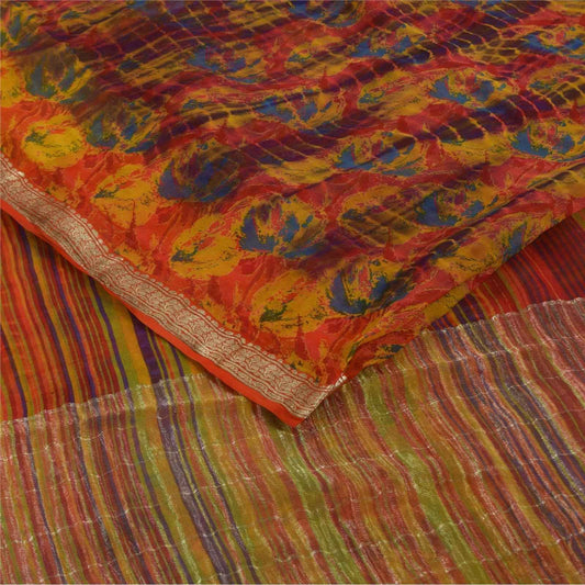 Sanskriti Vintage Sarees Orange Pure Georgette Zari Work Dye Printed Sari Fabric