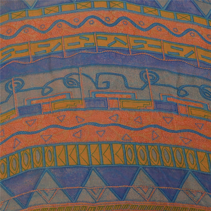 Sanskriti Vintage Sarees Pure Georgette Peach & Blue Printed Sari 5+yd Sustainable Fabric