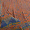 Sanskriti Vintage Sarees Pure Georgette Peach & Blue Printed Sari 5+yd Sustainable Fabric