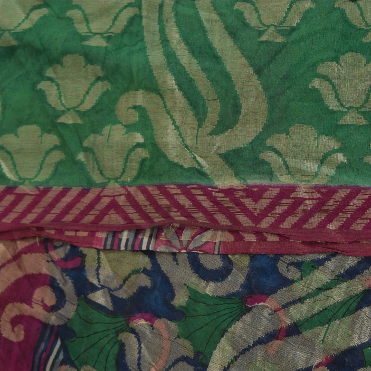 Sanskriti Vintage Sarees Purple & Green Pure Georgette Printed Sari 5+yd Sustainable Fabric