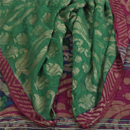 Sanskriti Vintage Sarees Purple & Green Pure Georgette Printed Sari 5+yd Sustainable Fabric