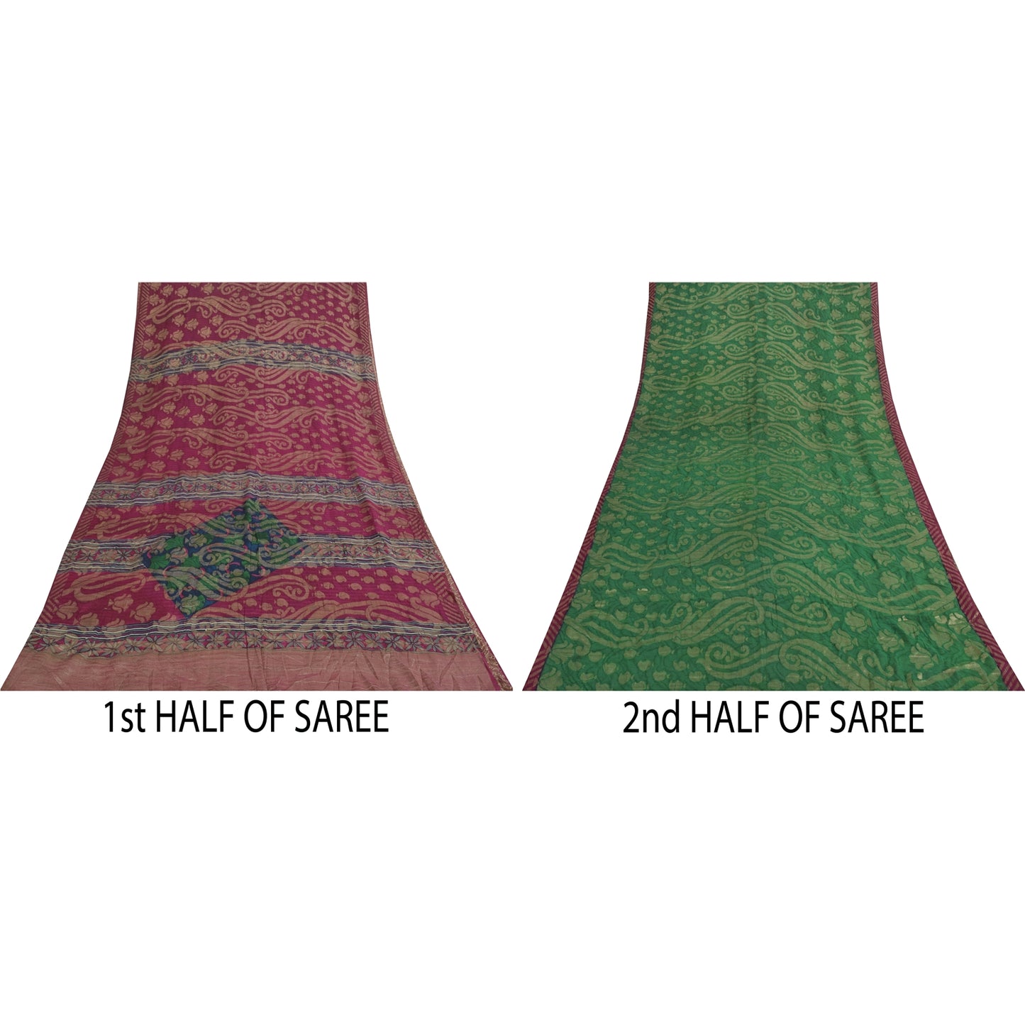 Sanskriti Vintage Sarees Purple & Green Pure Georgette Printed Sari 5+yd Sustainable Fabric