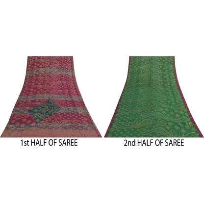Sanskriti Vintage Sarees Purple & Green Pure Georgette Printed Sari 5+yd Sustainable Fabric