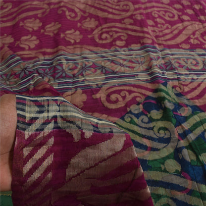 Sanskriti Vintage Sarees Purple & Green Pure Georgette Printed Sari 5+yd Sustainable Fabric