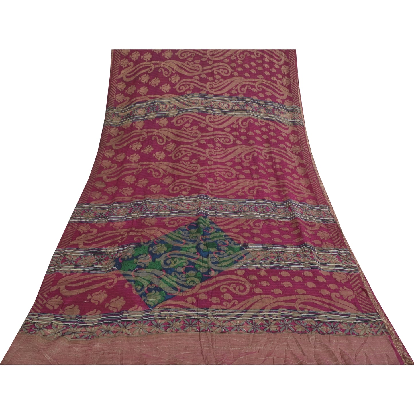 Sanskriti Vintage Sarees Purple & Green Pure Georgette Printed Sari 5+yd Sustainable Fabric