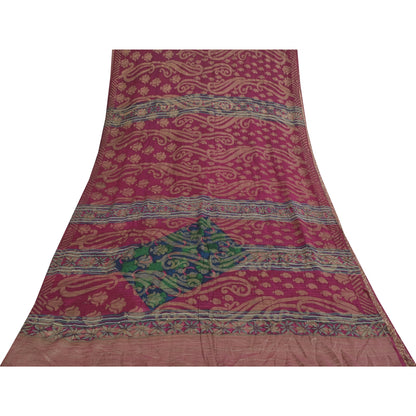 Sanskriti Vintage Sarees Purple & Green Pure Georgette Printed Sari 5+yd Sustainable Fabric