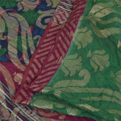 Sanskriti Vintage Sarees Purple & Green Pure Georgette Printed Sari 5+yd Sustainable Fabric