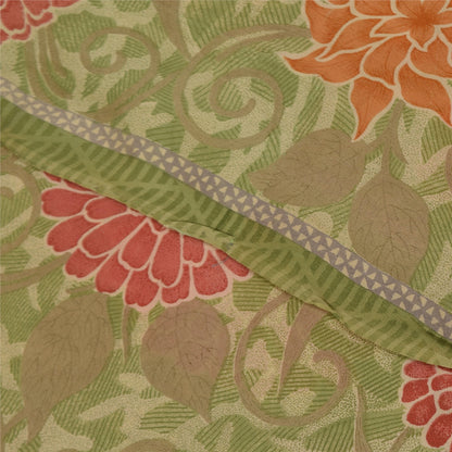 Sanskriti Vintage Sarees Green Pure Georgette Silk Print Sari 5+yd Craft Fabric