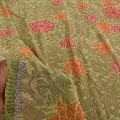 Sanskriti Vintage Sarees Green Pure Georgette Silk Print Sari 5+yd Craft Fabric